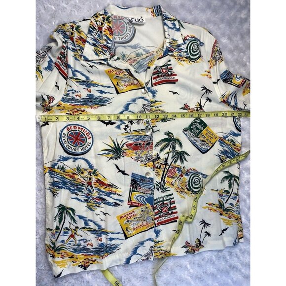 Vintage CLIO Button Down Shirt Sz L Multicolor Palm Trees Tropical Travel - Picture 7 of 10